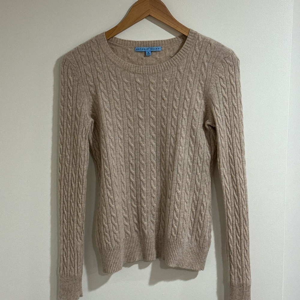 ANTONIO MELANI Tan Cable Knit Crew Neck Sweater